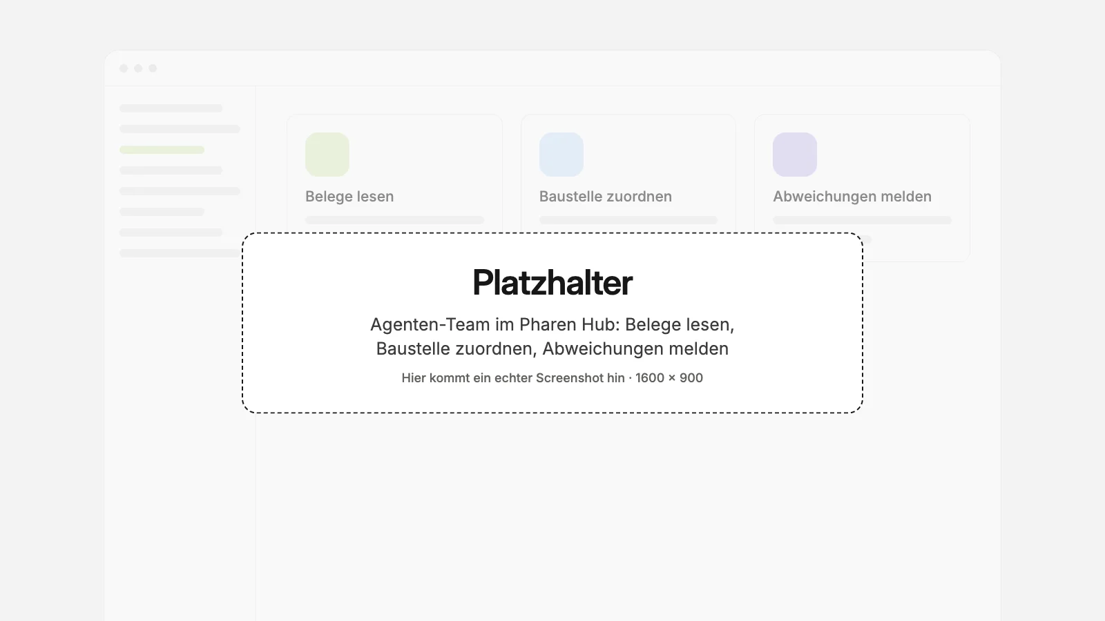 Platzhalter für den Screenshot: das Agenten-Team im Pharen Hub, das Rechnungen liest, die Baustelle zuordnet und Abweichungen meldet