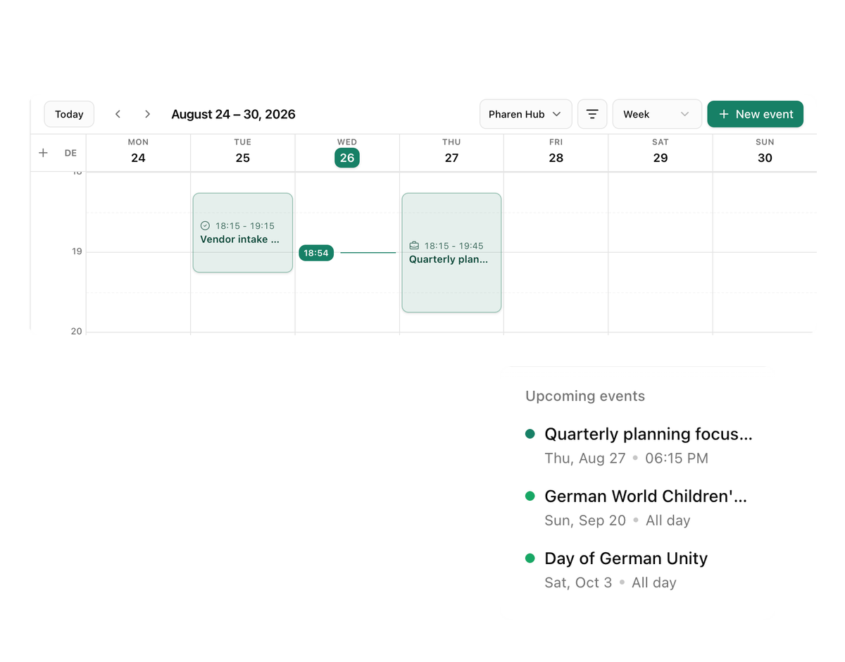 Pharen Kalender im gemeinsamen Workspace