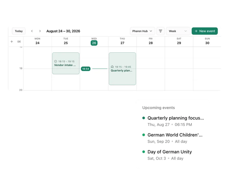 Pharen Kalender im gemeinsamen Workspace