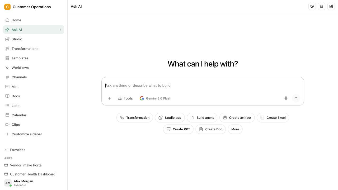 Frage stellen. Fragt nach einem Projekt, lasst einen Entwurf schreiben oder eine Entscheidung prüfen, ohne den ganzen Hintergrund neu zu erklären.