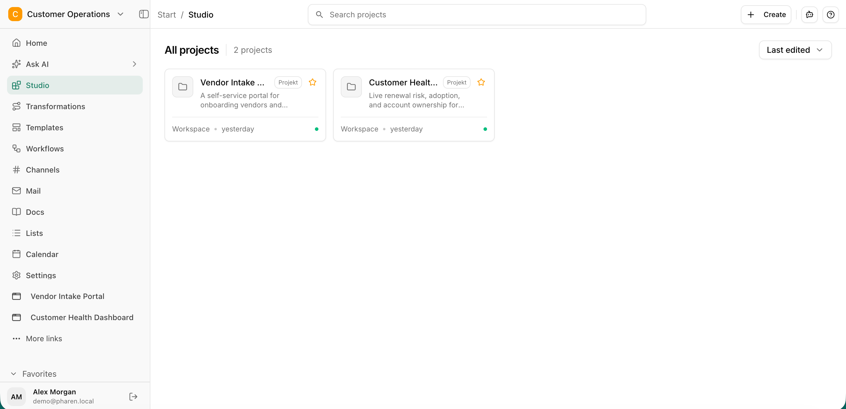 Pharen Studio with structured data, a builder and a published outcome.