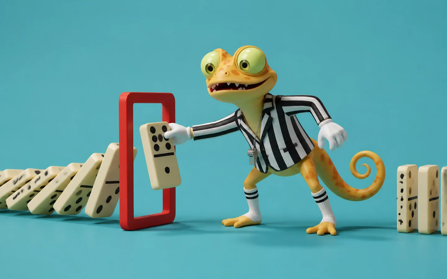Gecko als Domino-Schiedsrichter stoppt eine Ausnahme vor dem Freigabetor