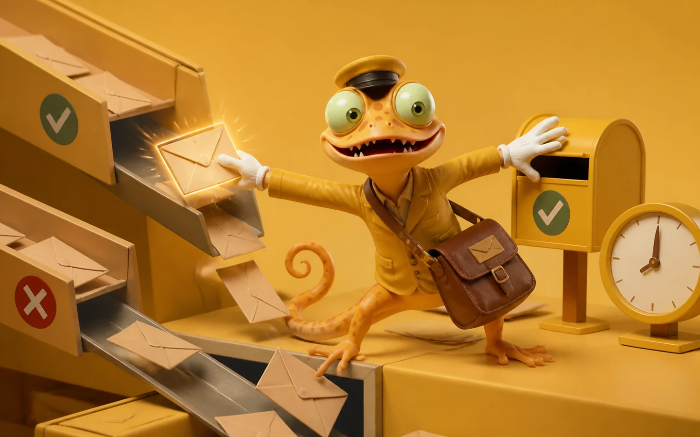 Gecko als Postmeister rettet einen Lead vor der falschen Sortierrutsche