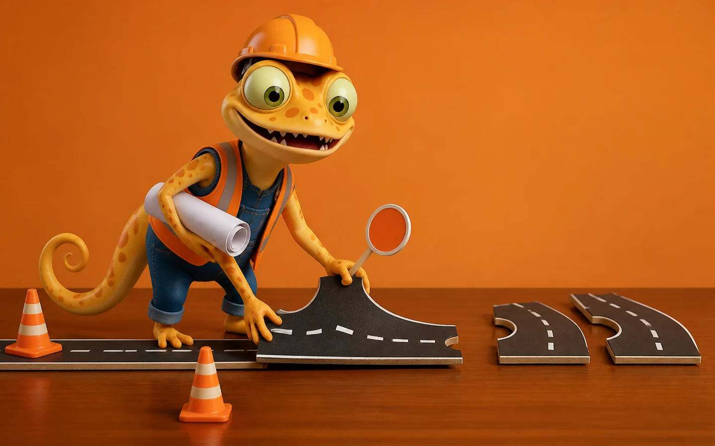 Gecko als Bauleiter ergänzt den nächsten Abschnitt einer Produkt-Roadmap