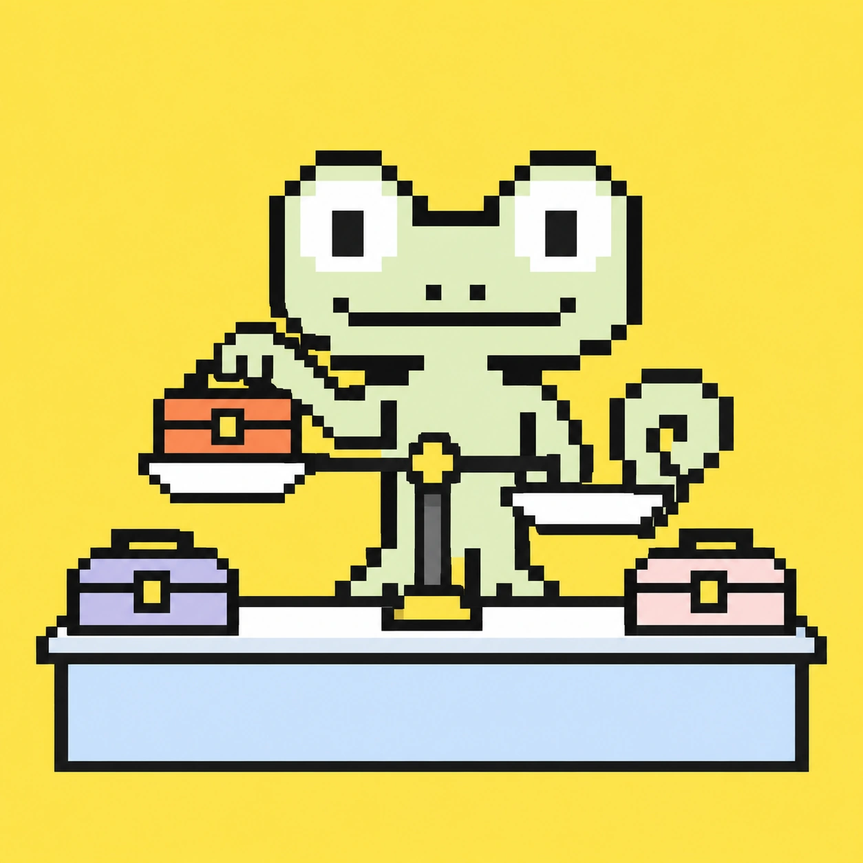 Pixel mascot comparing toolboxes on a balance scale